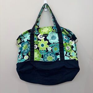 Thirty One Retro Metro Tote Floral Flower Navy Teal Shoulder Bag Womens